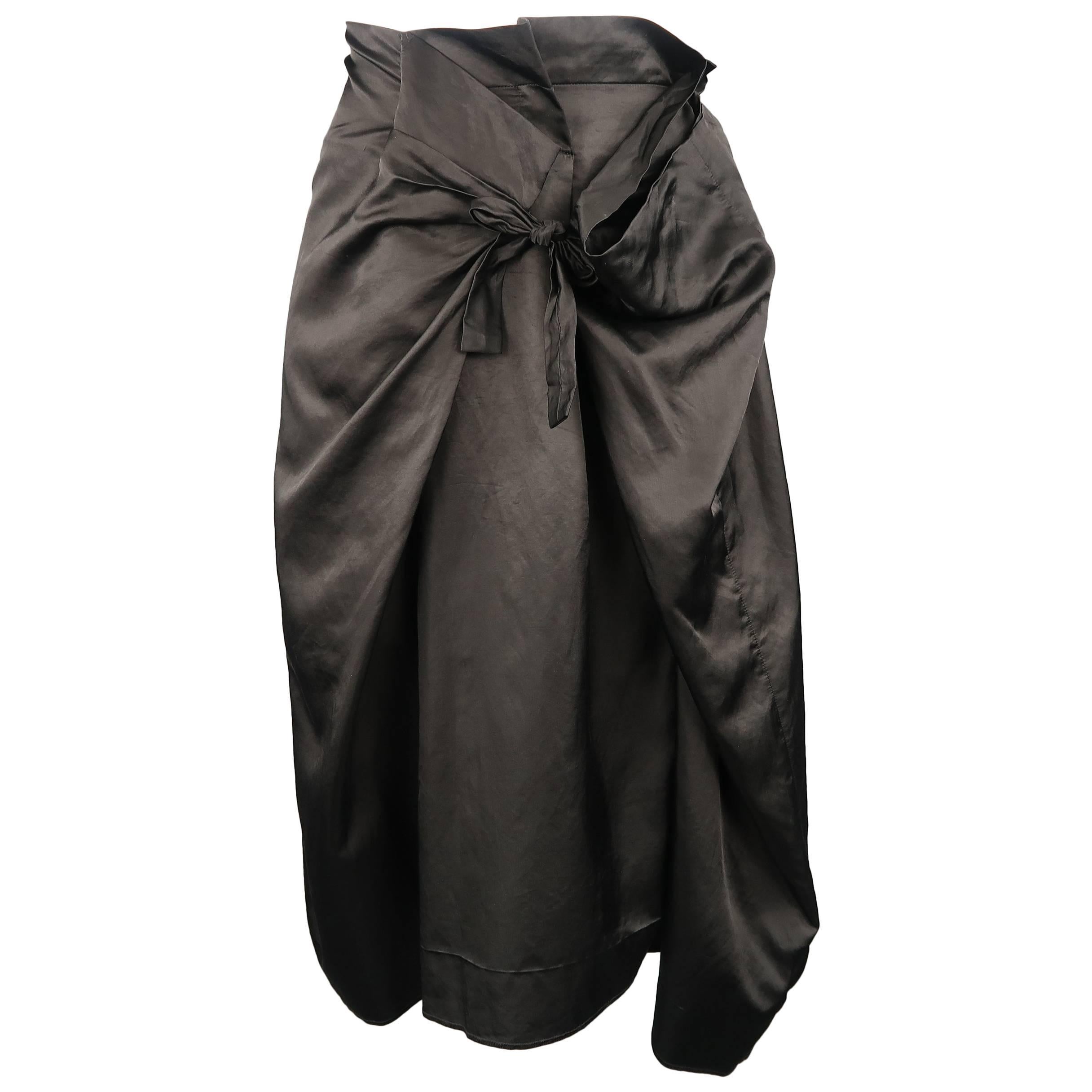 Dries van Noten Black Draped Taffeta Wrap Tied A line Skirt