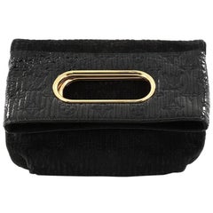 LOUIS VUITTON AFTER DARK MOTARD MONOGRAM BLACK SUEDE PATENT CLUTCH BAG  wHANDLE