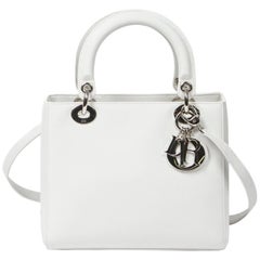 Dior Handbag Lady MM in white grained leather