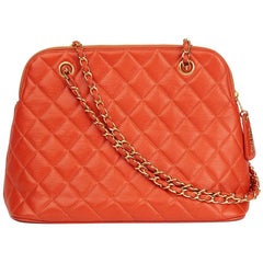 1996 Chanel Orange Quilted Caviar Leather Vintage Timeless Shoulder Bag