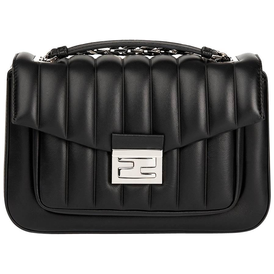 2015 Fendi Black Vertical Quilted Lambskin BeBaguette