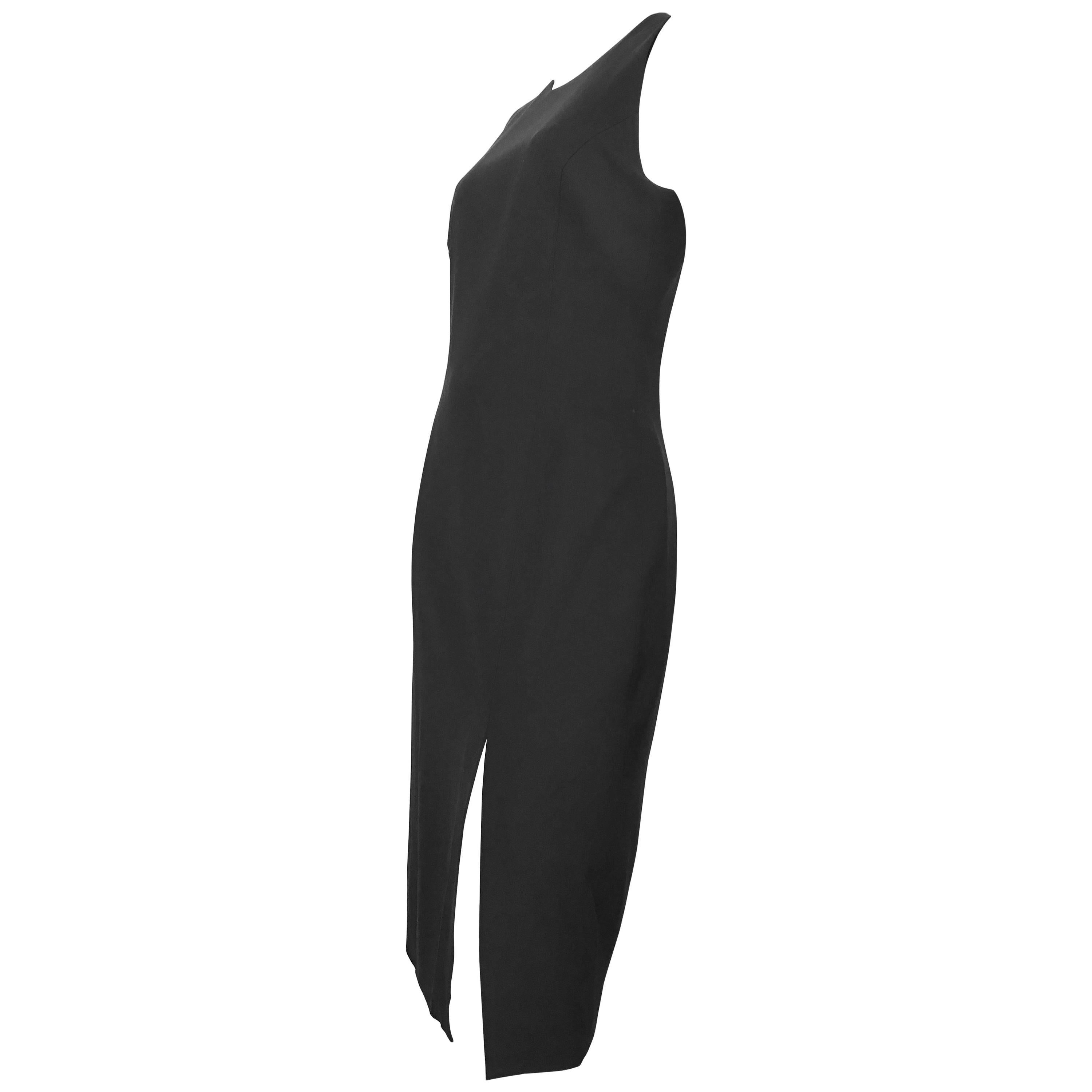 Versace Black Wool Sleeveless Sheath Dress Size 8. For Sale