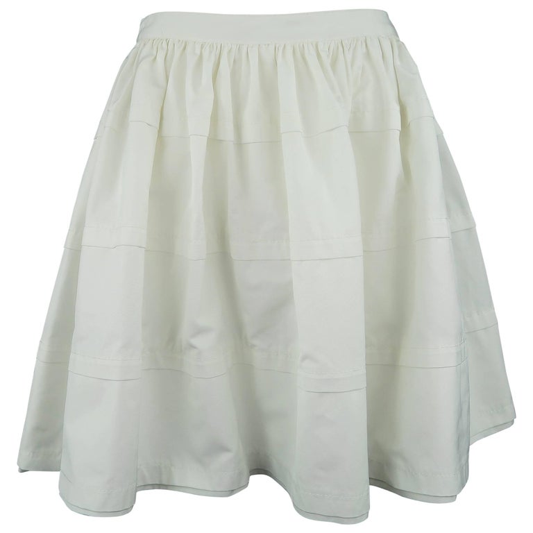 REDValentino White Cotton Blend Canvas Gathered Circle Mini Skirt For