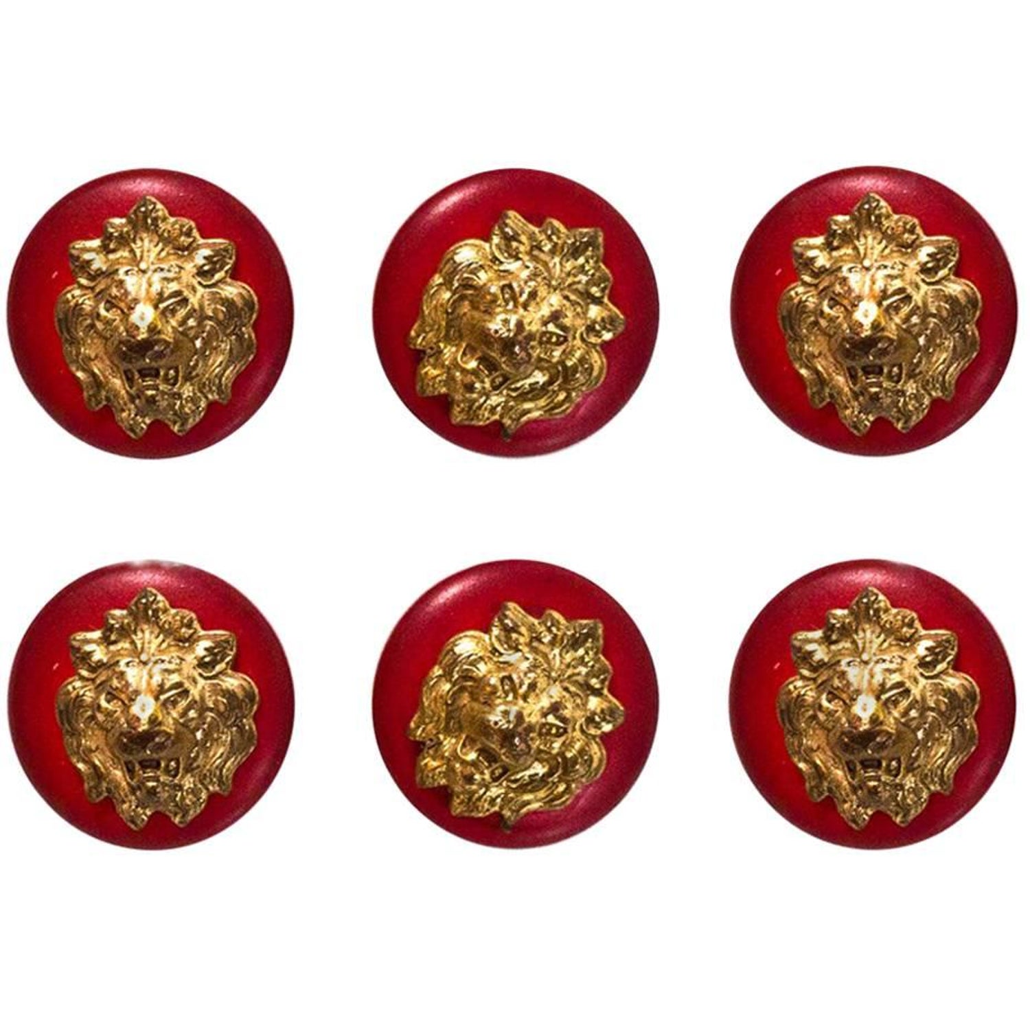 Chanel Red and Goldtone Lion-Head Set of 6 12mm Buttons at 1stDibs
