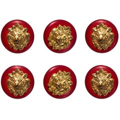 Chanel Red & Goldtone Lion-Head Set of 6 12mm Buttons