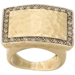 Diamond and Hand Hammered Gold Ring