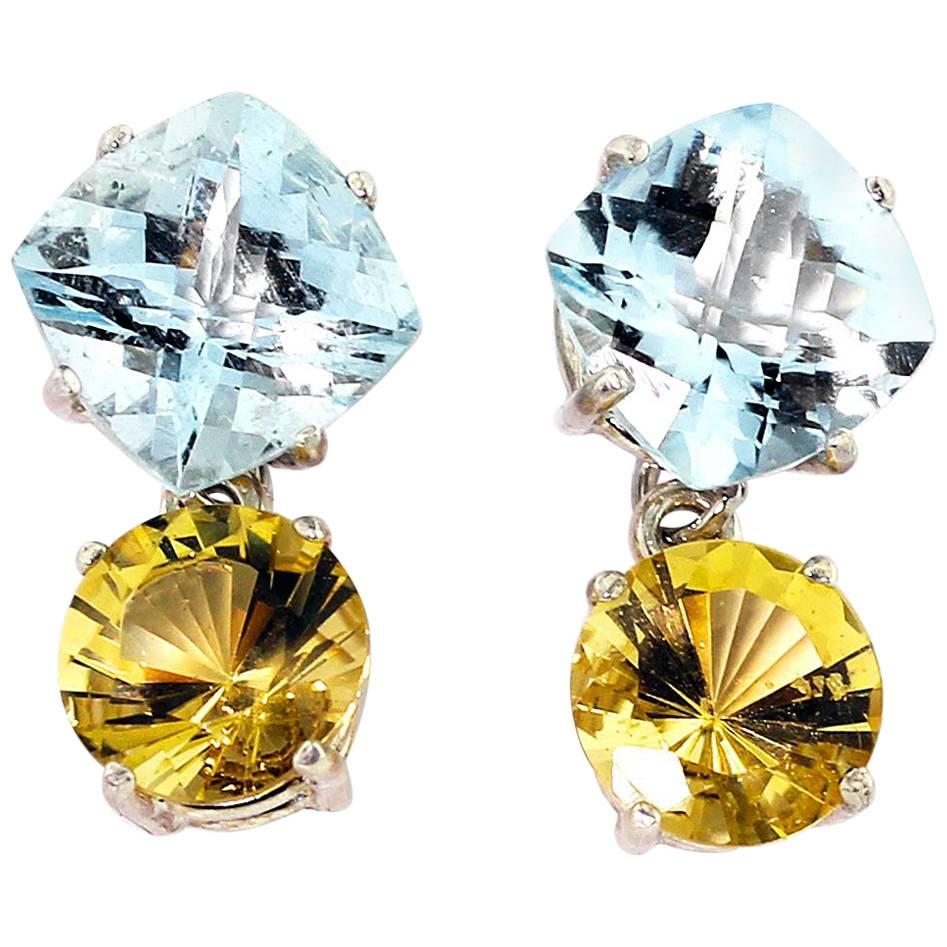 7.6 Carats of Aquamarine and 4.8 Carats of Beryl Sterling Silver Stud Earrings