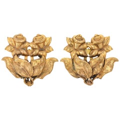 Vintage ART NOUVEAU c.1930's 2 Piece Brass Daffodil Floral Motif Dress / Fur Clips Set