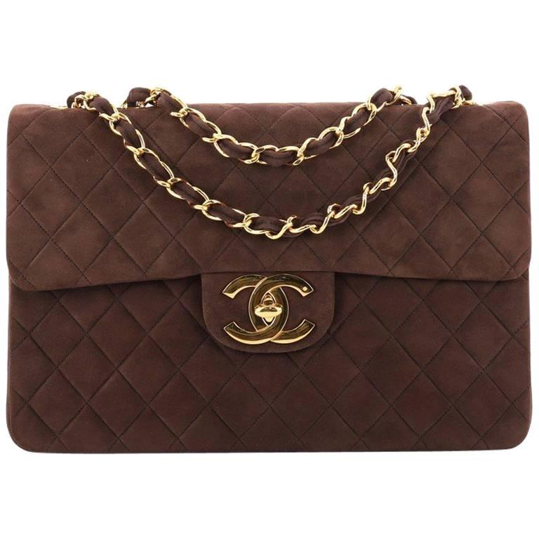 Chanel Vintage Classic Single Flap Bag Quilted Suede Maxi