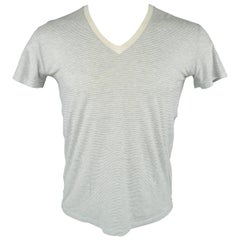 Dior Homme Light Grey Burnout Cotton V Neck Fly Embroidered T-shirt