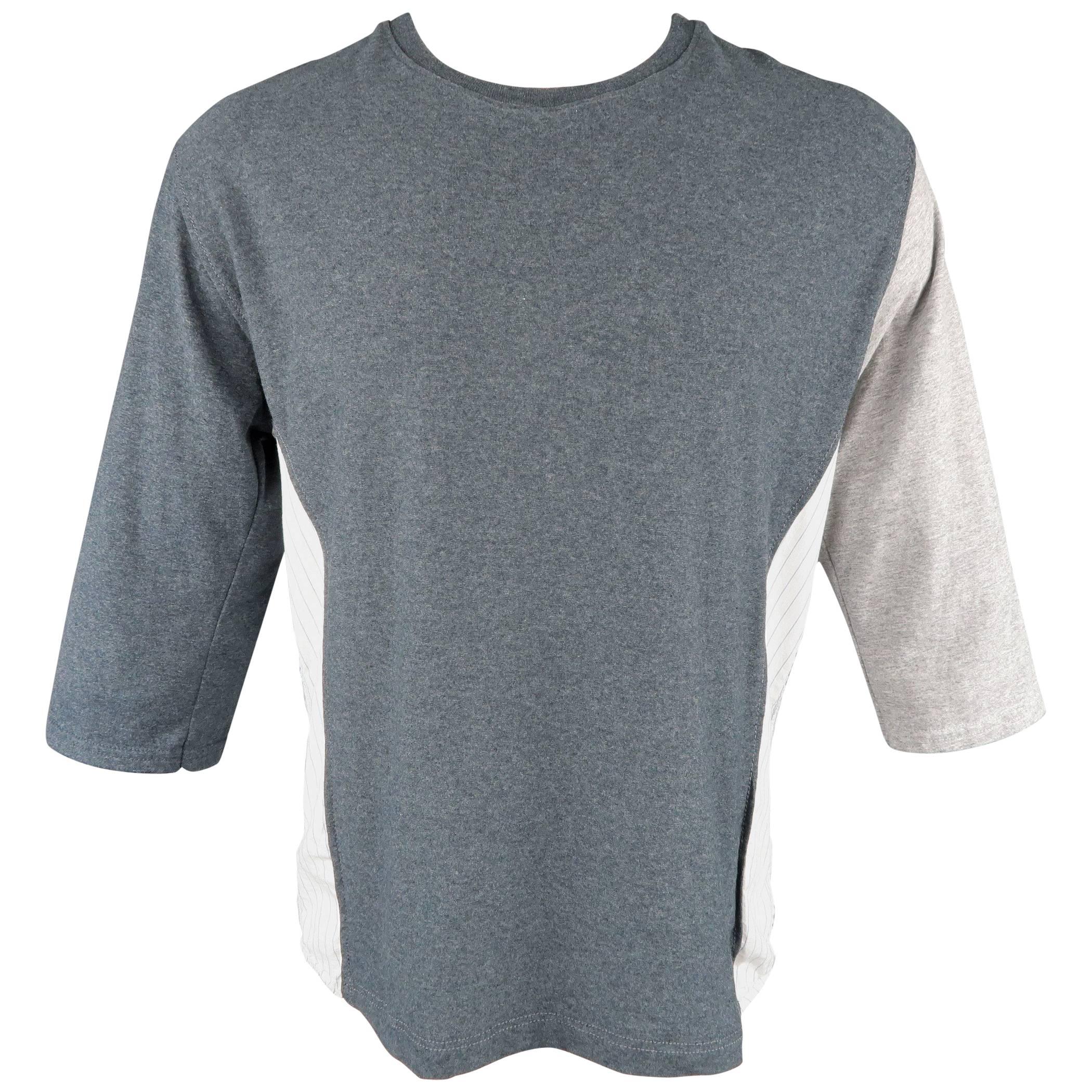 Men's COMME des GARCONS Size L Gray Mixed Fabrics Striped Cotton Panel Shirt