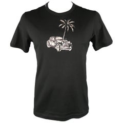 Men's DOLCE & GABBANA Size L Black Cotton Car & Palm Tree Embroidery T-shirt