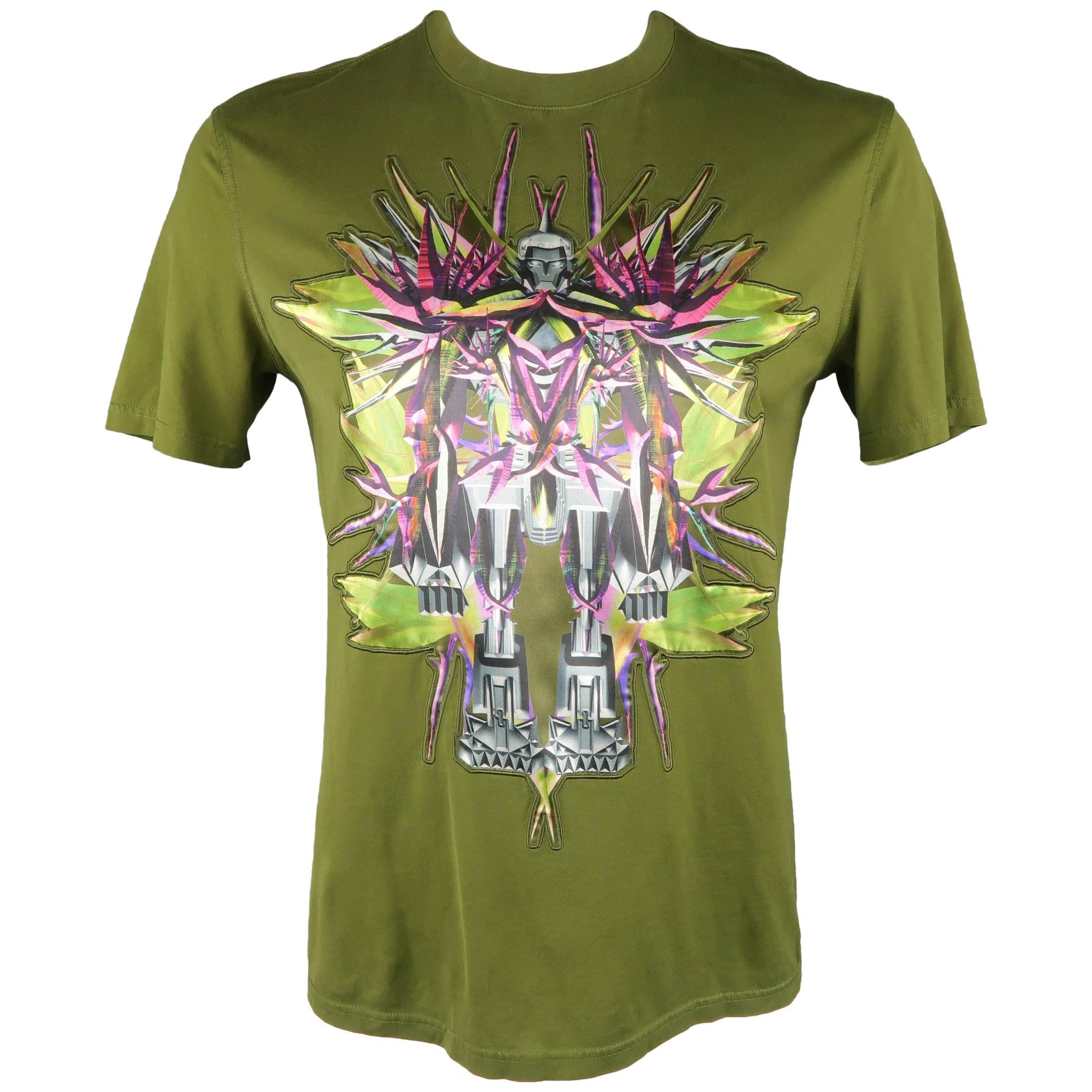 Givenchy T-shirt - Spring 2012 Runway - Olive Birds of Paradise Satin Tee