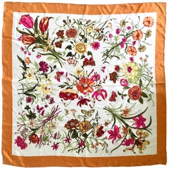 Vintage Gucci Style Silk Marigold Floral Scarf -Italy