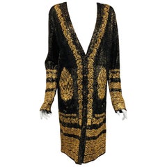 Chanel Black & Gold Tone Cotton Knit Jacquard  Print  Long Sleeve Dress