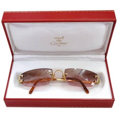 Vintage 1990s Must De Cartier Pink Ombre Rimless Sunglasses 
