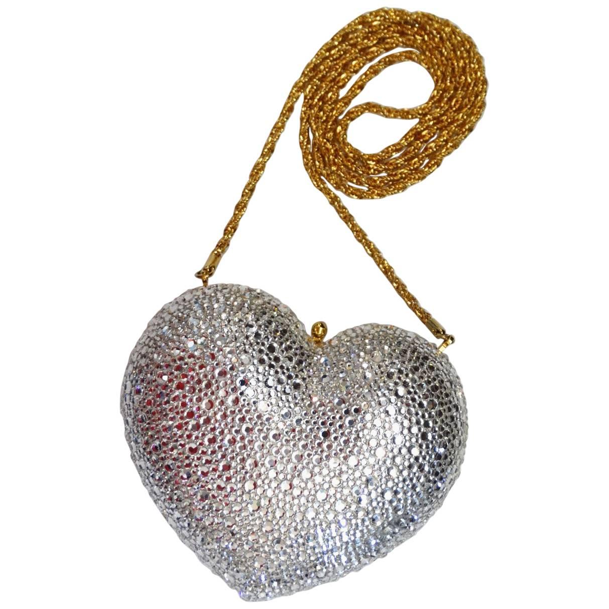 Kathrine Baumann Beverly Hills Silver Swarovski Crystal Heart Bag 