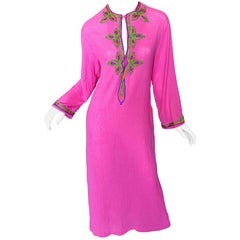 Vintage Christian Dior 1960s Bubblegum Pink Moroccan 60s Caftan Maxi Dress