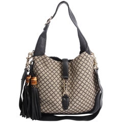 Gucci Jackie Diamante Canvas Hobo Bag Medim - black/grey