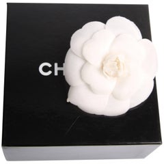 Chanel Silk Camellia Flower Brooch Pin - white