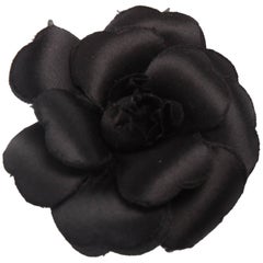 Chanel Silk Camellia Flower Brooch Pin - black