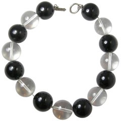 Vintage Black Clear Lucite Ball Necklace