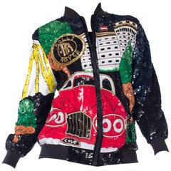 Retro 1980s Fully Beaded and Sequined Rolls Royce Bomber Jacket