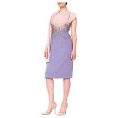 1950S FERCIONI Rose et violet Haute Couture Soie perlée Epaule unique Cocktail Dr