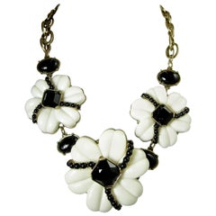 Oscar de la Renta Black And White Camellia Runway Necklace