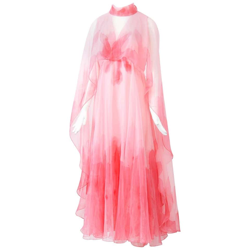 Pink Watercolor Gown, 1970s at 1stDibs