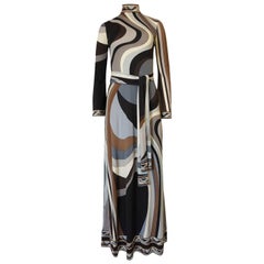 Gorgeous 1970s Leonard Swirling Print Silk Jersey Maxi Dress