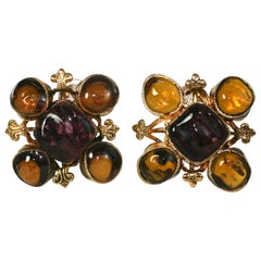 Early Chanel Byzantine Maison Gripoix Glass Earclips