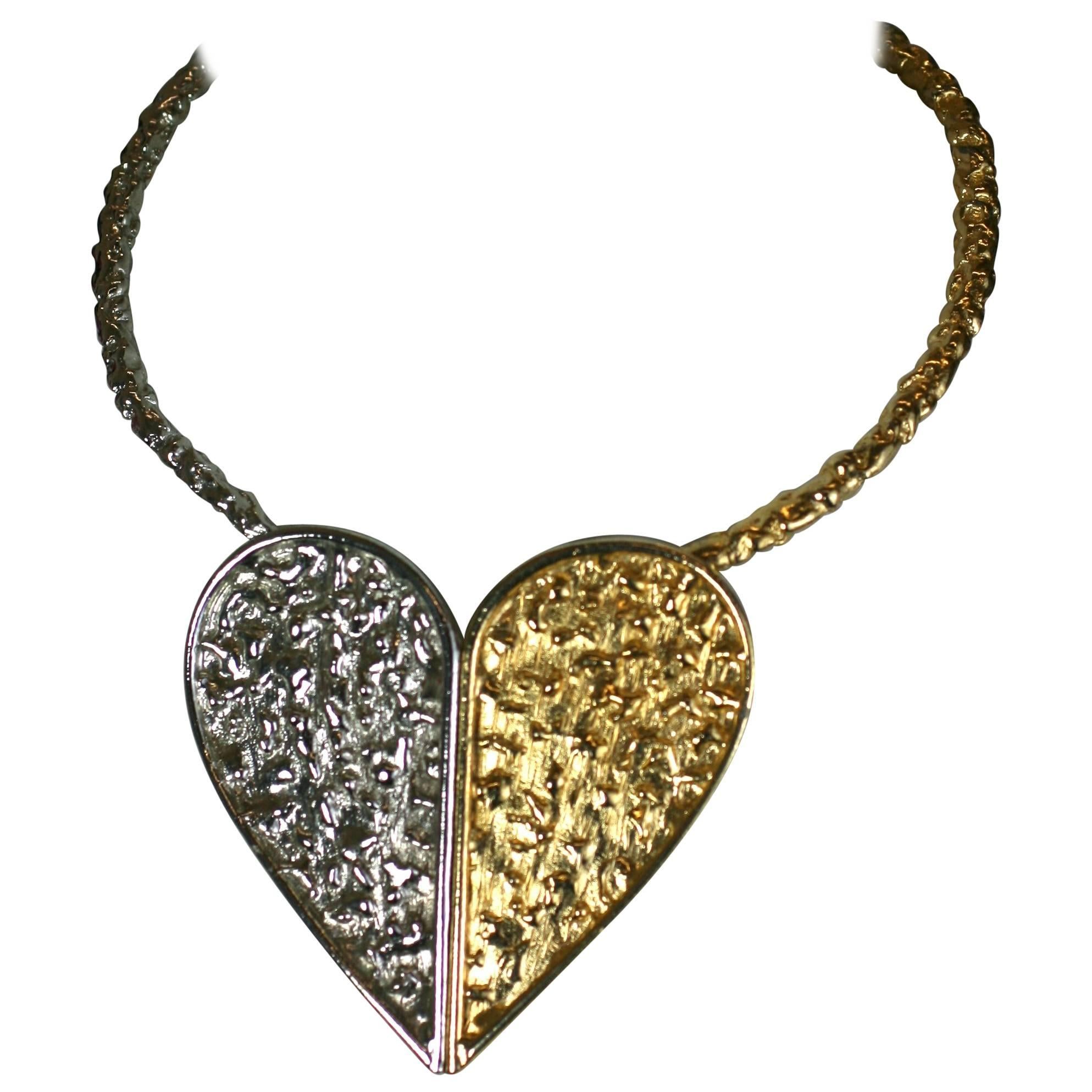 Two Toned Brutalist Heart Pendant For Sale