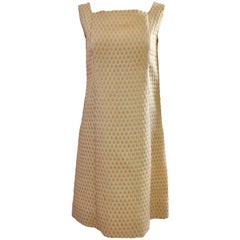 60s Hannah Troy Cocktail Dress Gold Lurex A-Line Go Go Modernist Sleeveless S