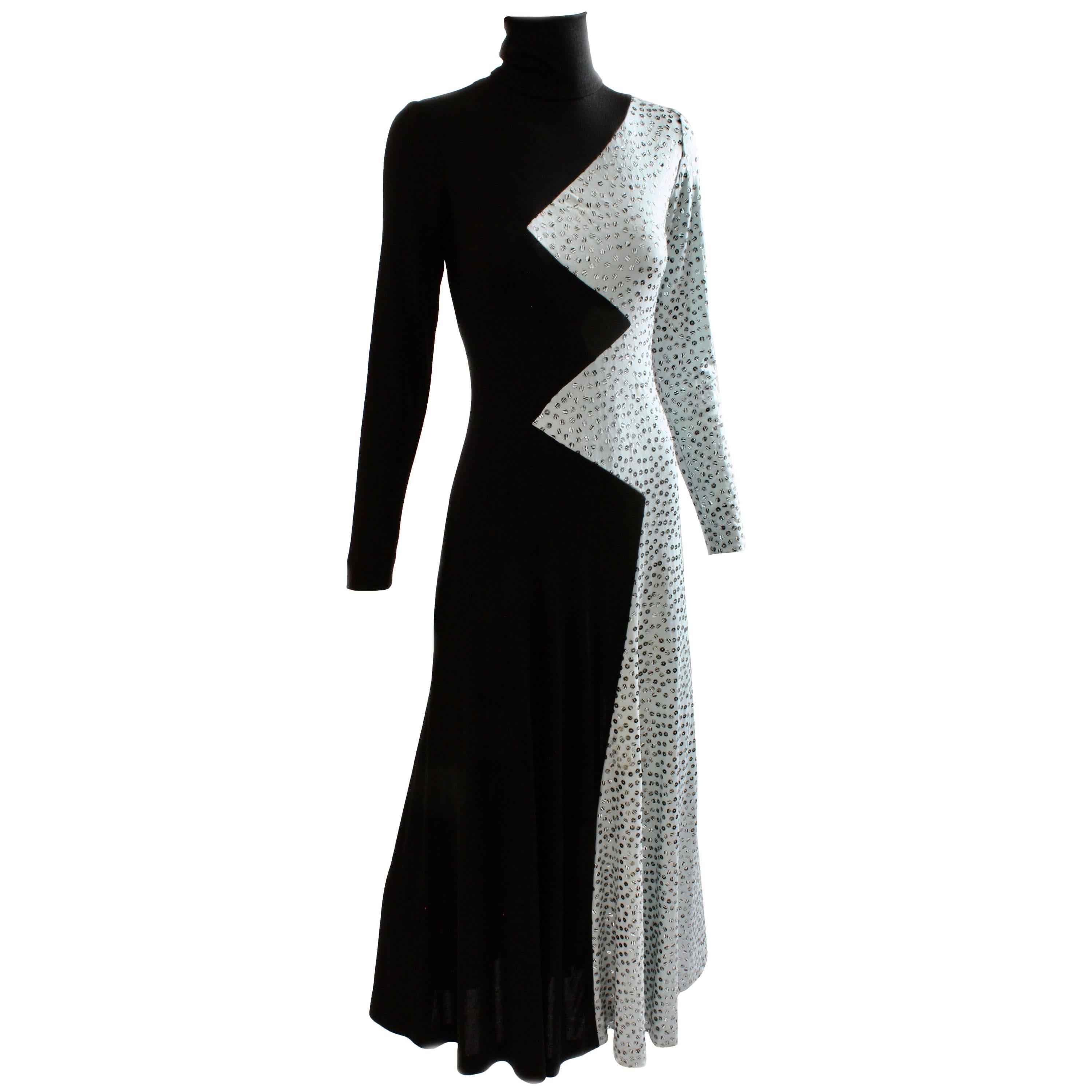 Yolanda Cellucci Black and Gray Maxi Dress Evening Gown, 1970s