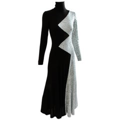 Vintage Yolanda Cellucci Black and Gray Maxi Dress Evening Gown, 1970s