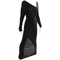 Halston Black Jersey Dress Asymmetric Neckline Museum Piece Evening Gown, 1970s