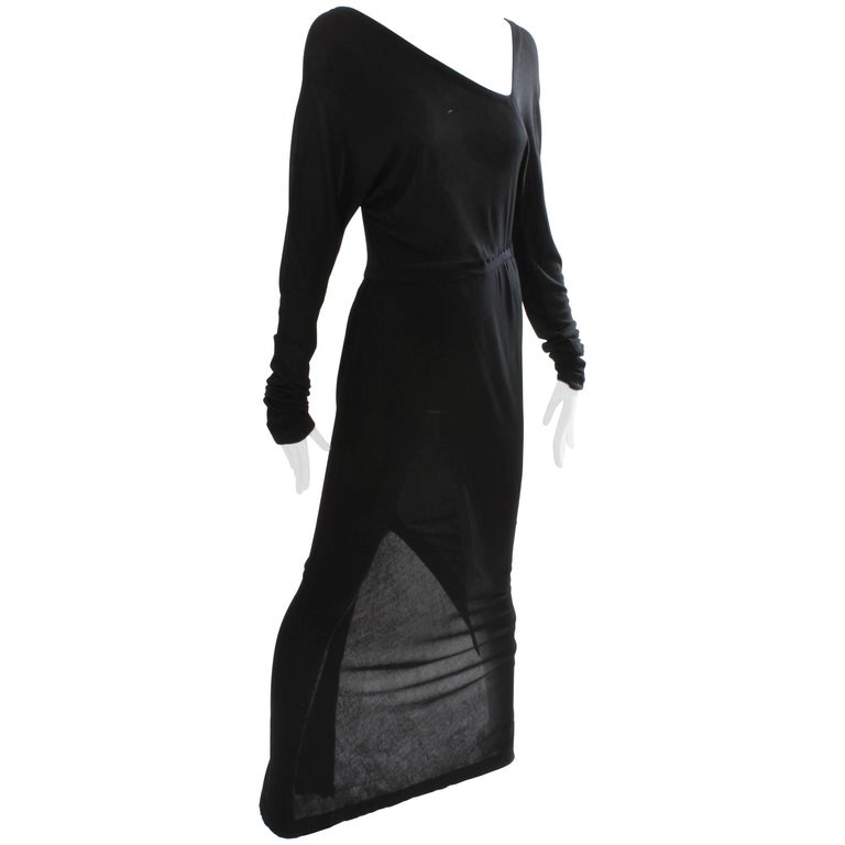 Halston Black Jersey Dress Asymmetric Neckline Museum Piece Evening ...