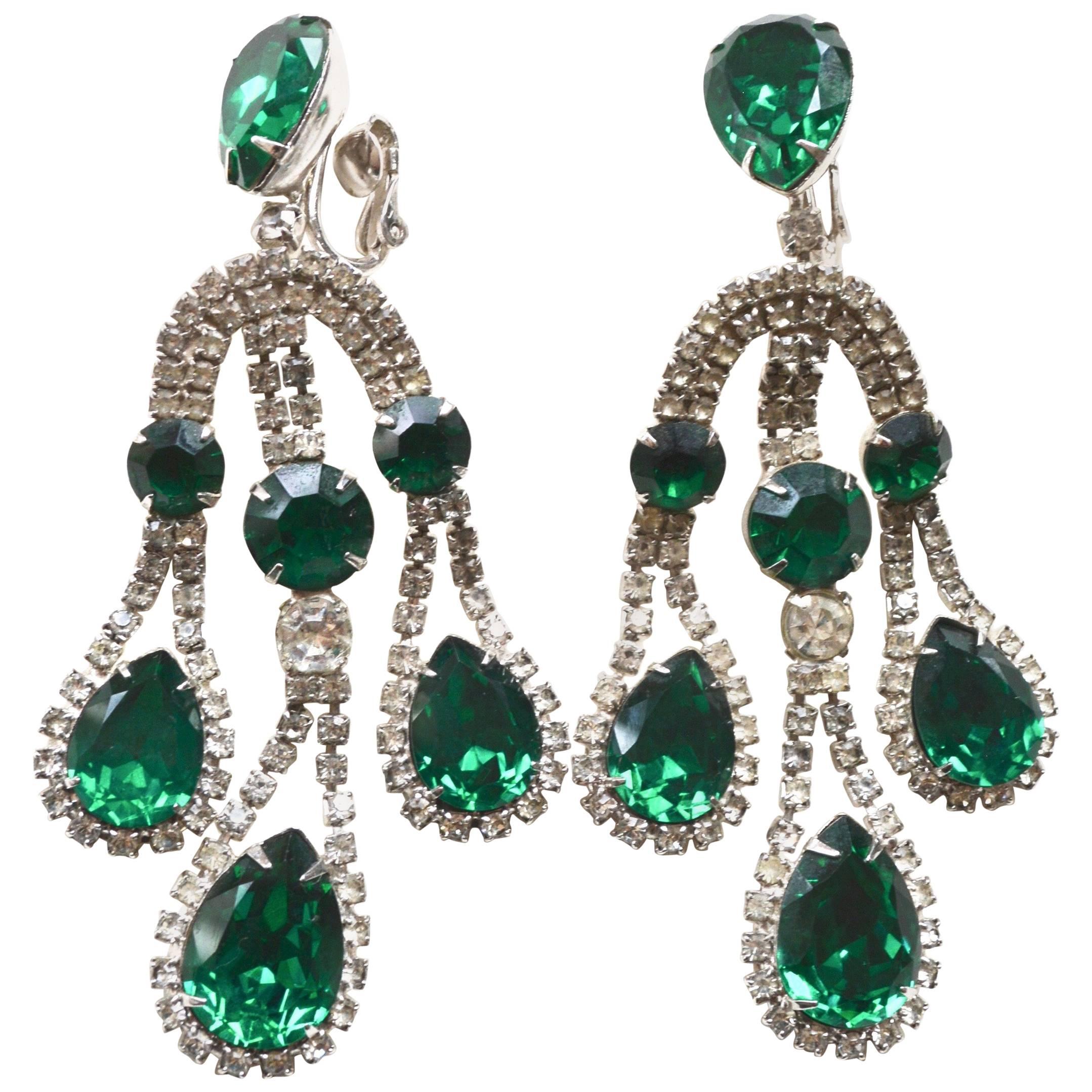 Napier Oversized Emerald Glass Earrings
