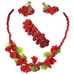 Haskell Early Red Glass Floral Parure, 1930s