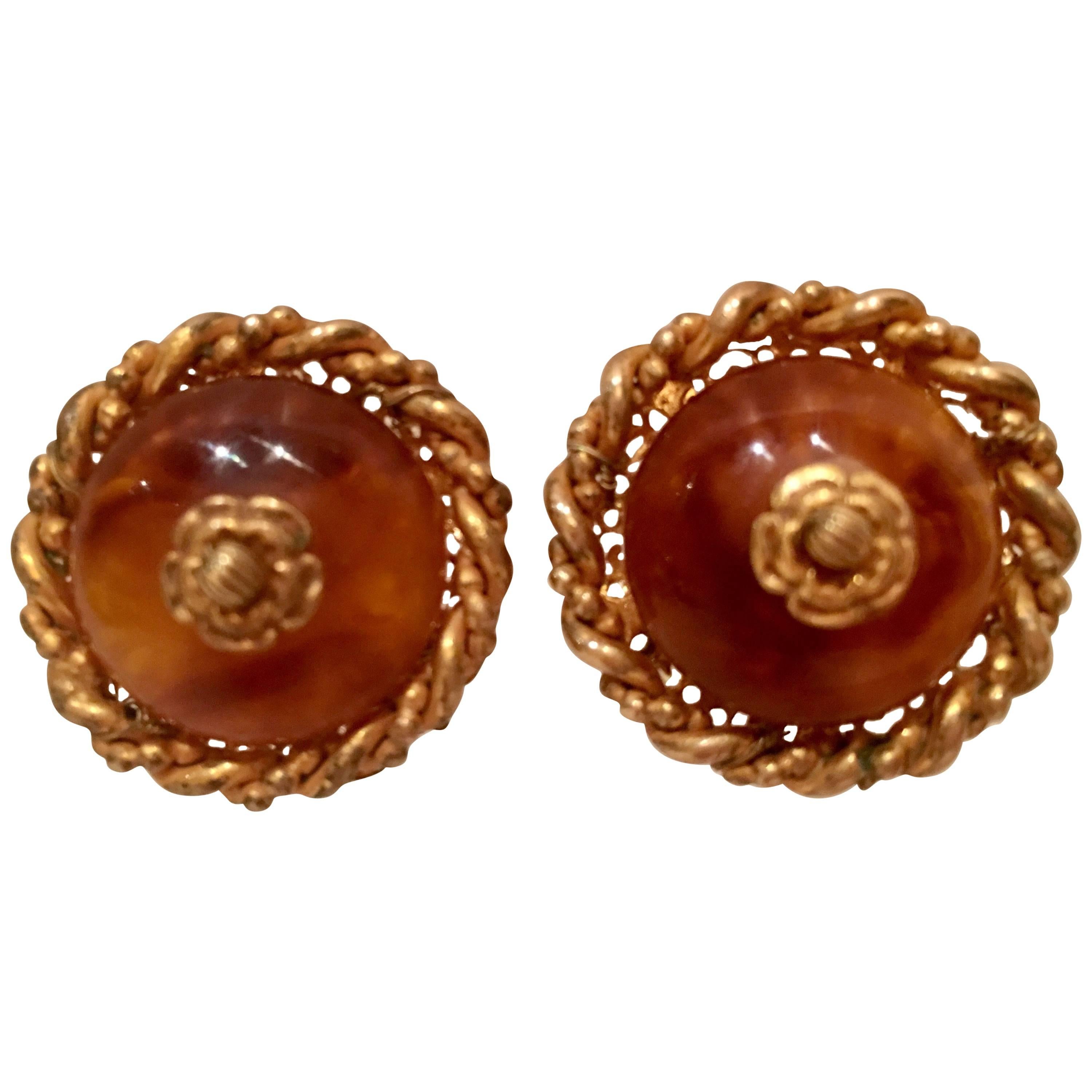 VIntage Miriam Haskell Amber & Russian Gold Earrings-Signed