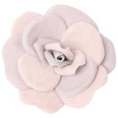 Chanel Cotton & Linen Camellia Brooch Pin - beige