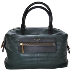 Lanvin Padam Forest Green Bowling  Leather Handbag with Top Handles
