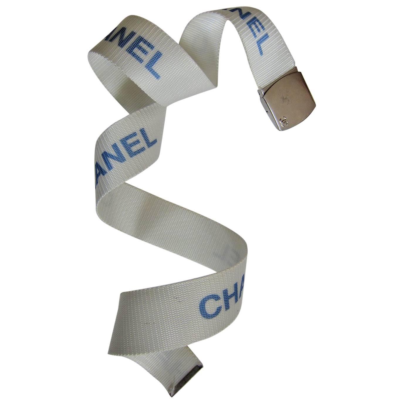 Chanel Logo Military White Belt 1990s 