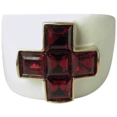 Kenneth Jay Lane White Enamel and Faux Ruby Clamper Bracelet