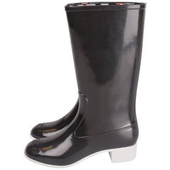 Chanel black and white Baby Animal Rubber Rainboots 
