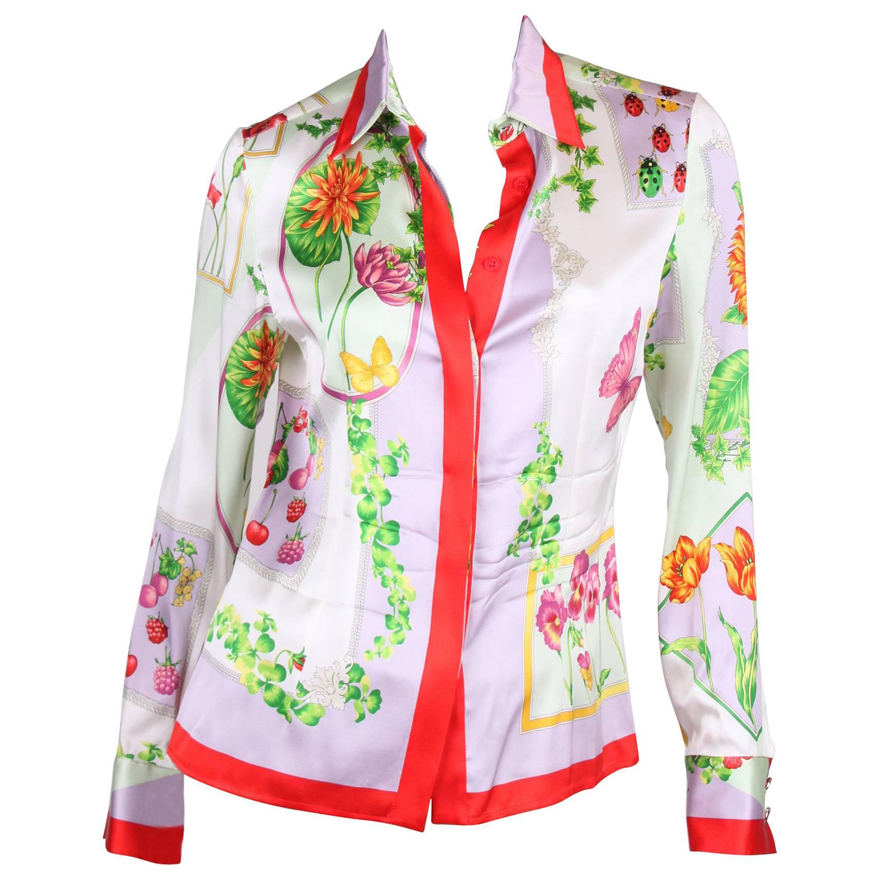 Versace multi color Silk Flower Print Blouse 