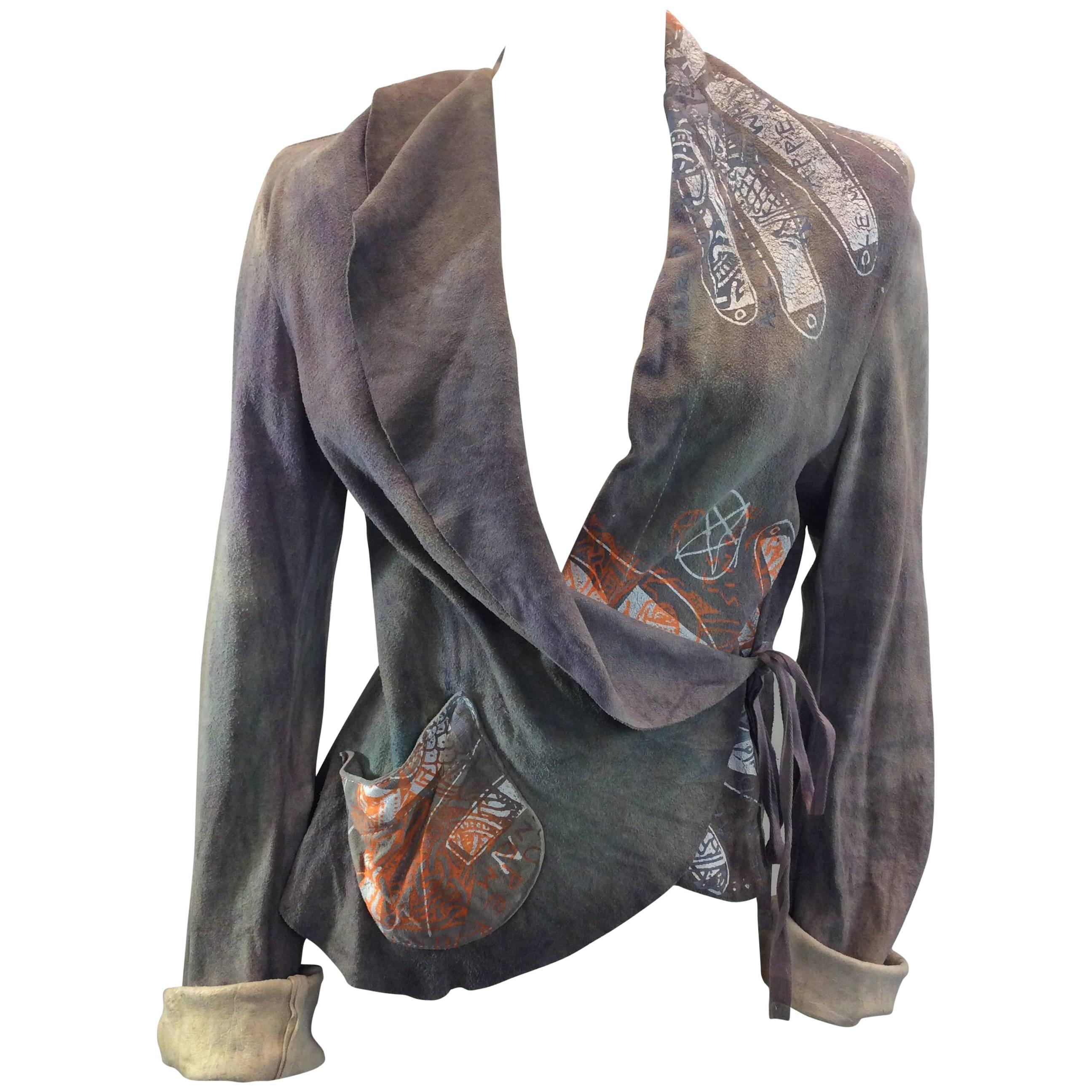 The People of the Labyrinths Taupe Leather Wrap Jacket For Sale