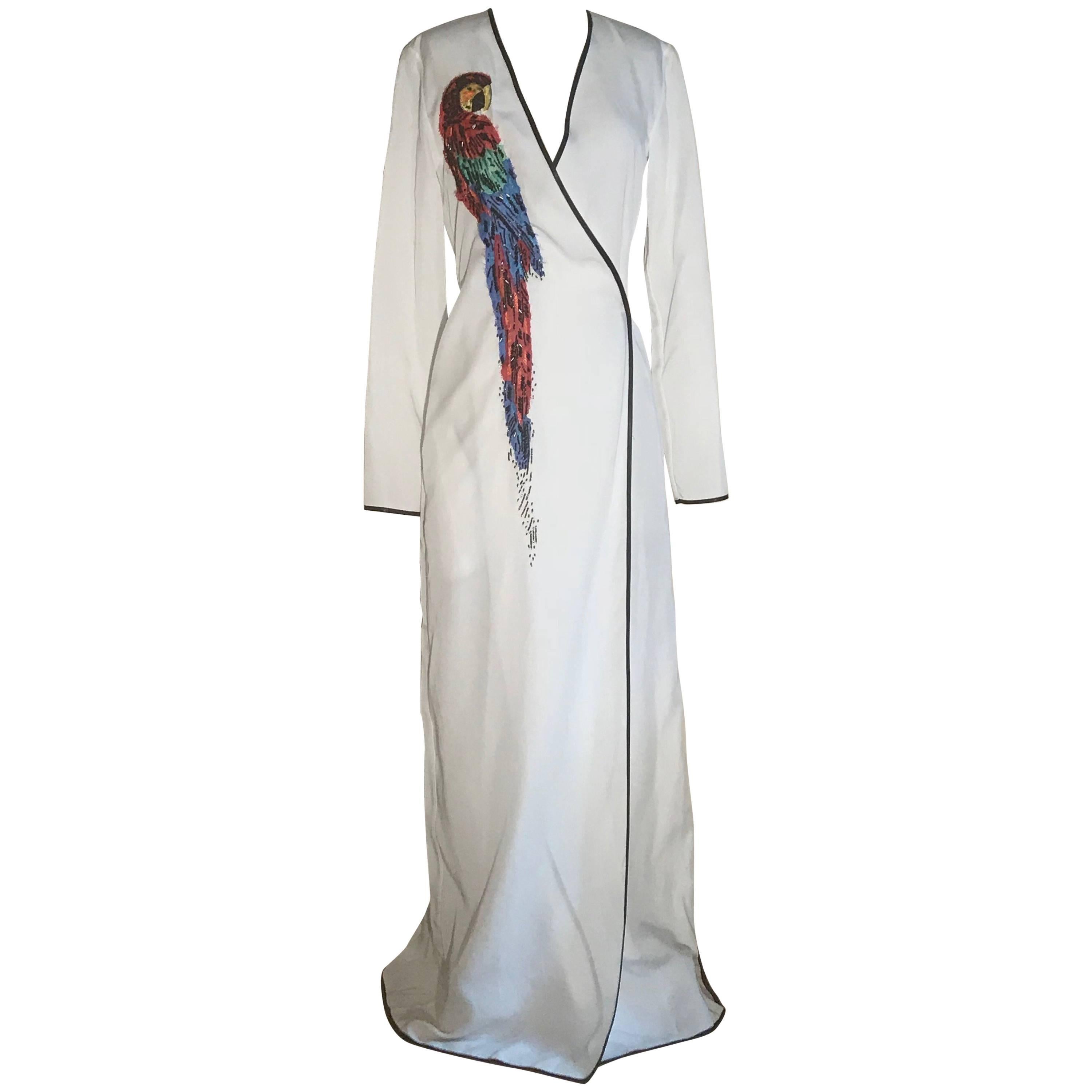 Attico Embellished Parrot White Wrap Maxi Dress 