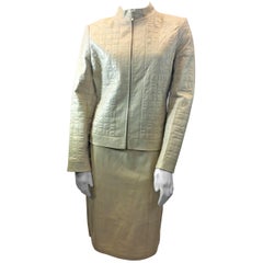 St. John Gold Leather Skirt Suit